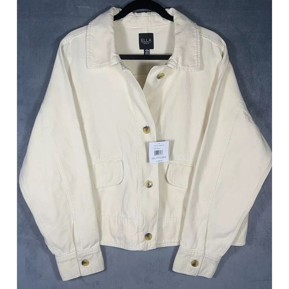 Rafaella NWT Womens Cream Cotton Denim‎ 4 Button Jacket Sz XXL CLASSIC